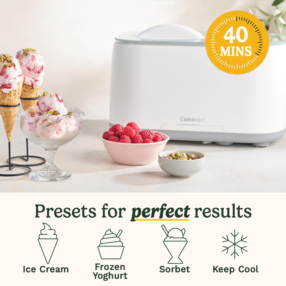 Cuisinart FreezeEase Ice Cream and Gelato Maker- Self freezing ice cream maker | 3 presets | Ice Cream, Sorbet, Frozen Yoghurt
