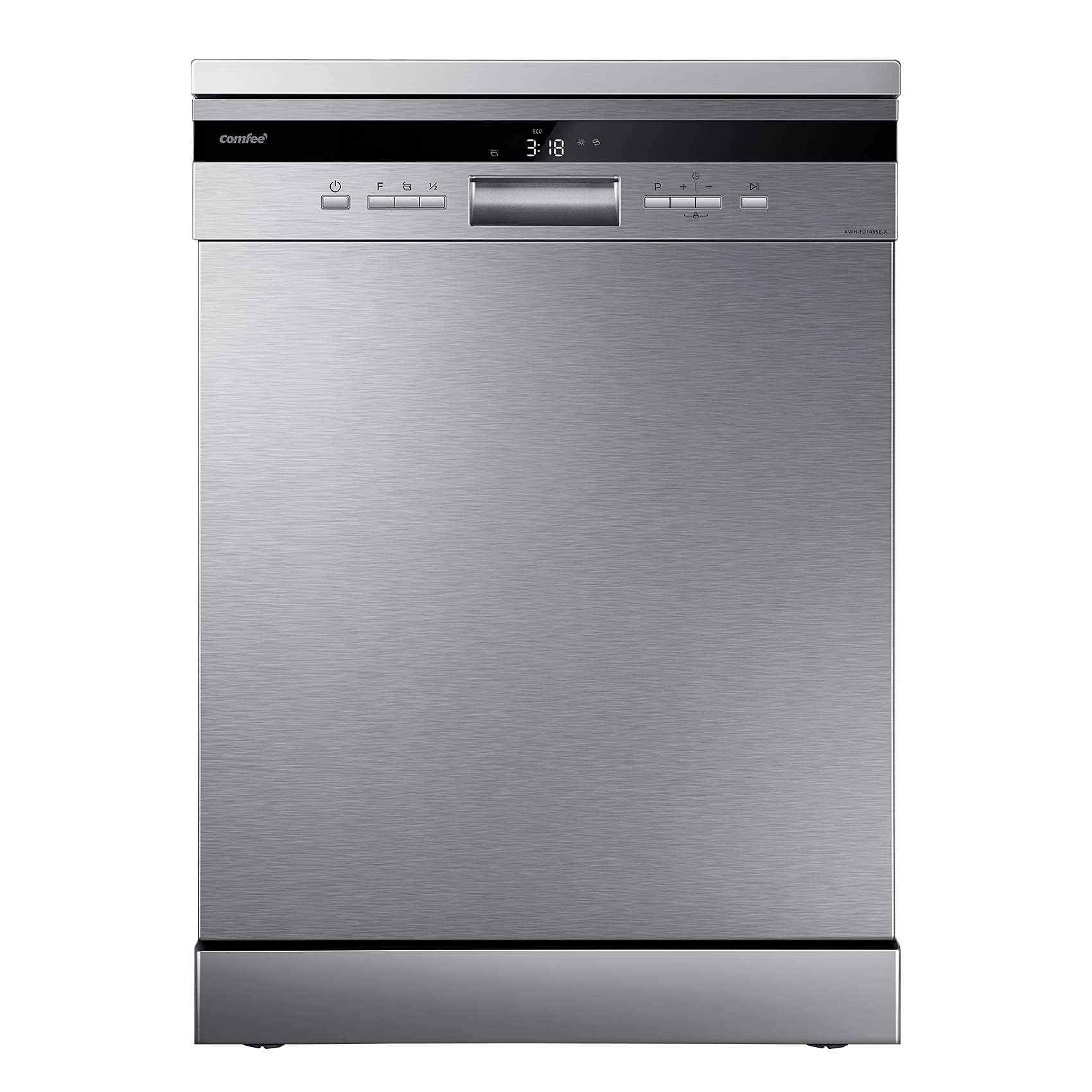 COMFEE' Freestanding Dishwasher FD1435E-X with 14 place settings, Full Size, Whisper Quiet 44dB, Wide LED Display