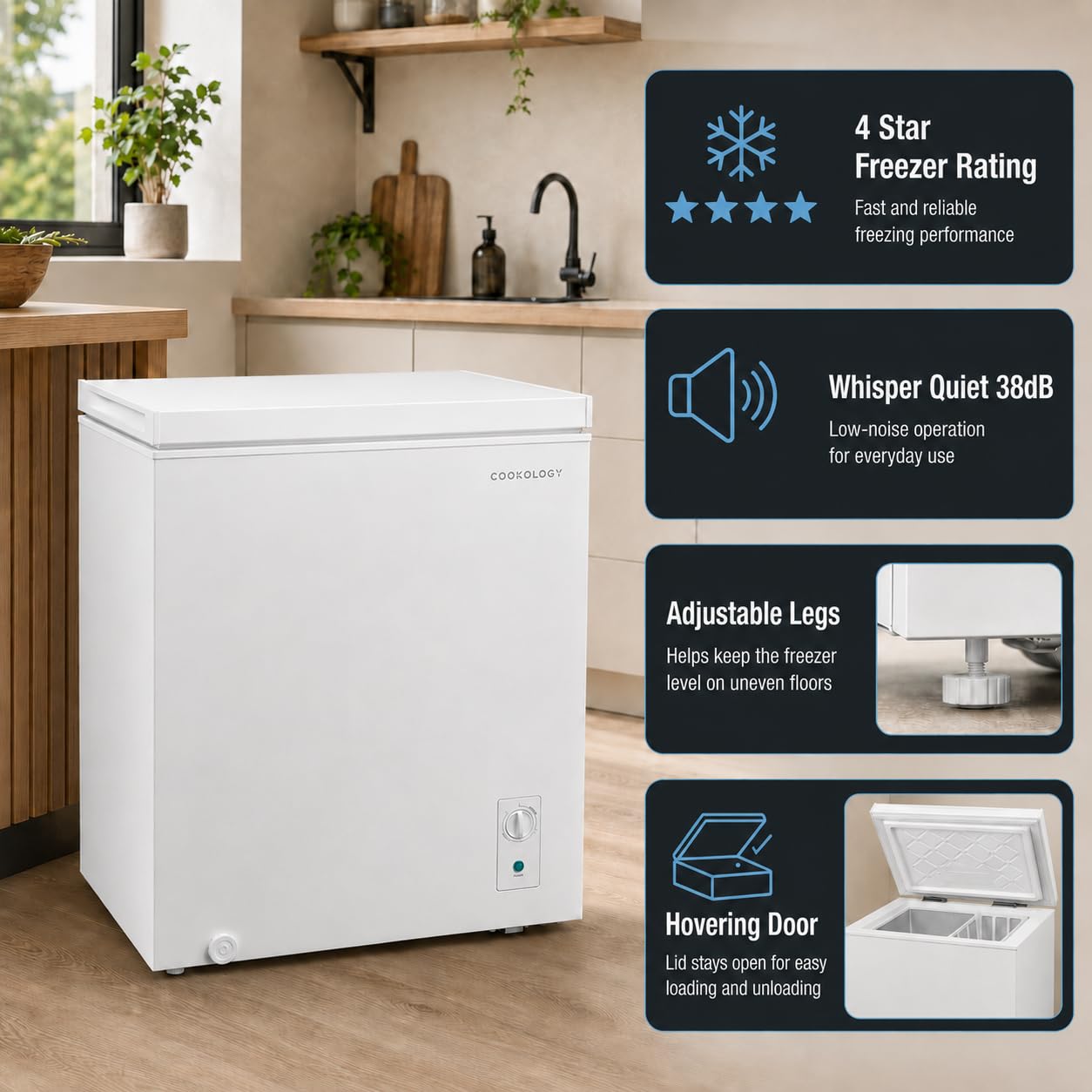 Cookology 99L Freestanding Chest Freezer - Suitable for Outbuildings & Garages - Adjustable Feet - Switchable Refrigeration Mode