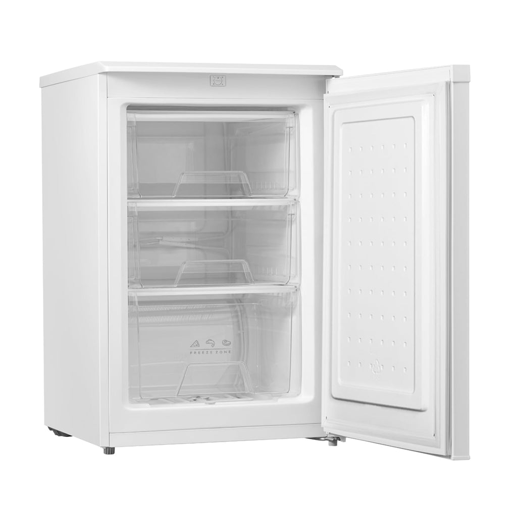 COMFEE' RCU83WH2(E) Freestanding Under Counter Freezer 88 Litre Capacity, 55cm wide, Reversible Door, 3 Drawers, 4 Star Freezer Rating