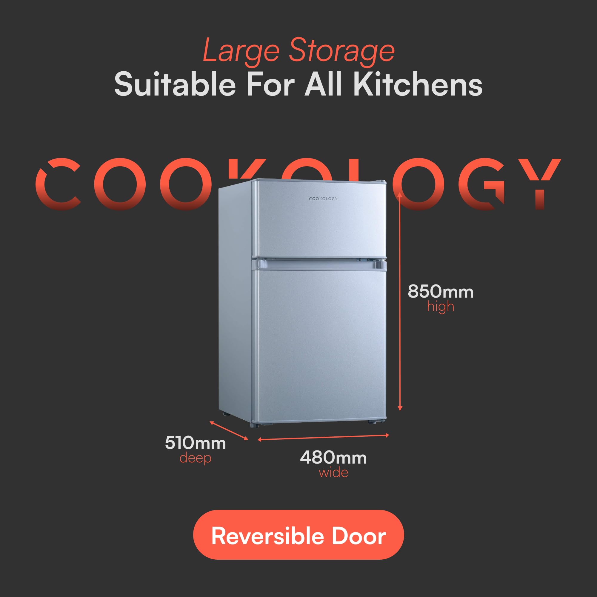 Cookology 87L Freestanding Under Counter Small Fridge Freezer - 2 Doors - Adjustable Temperature Control - LED Light