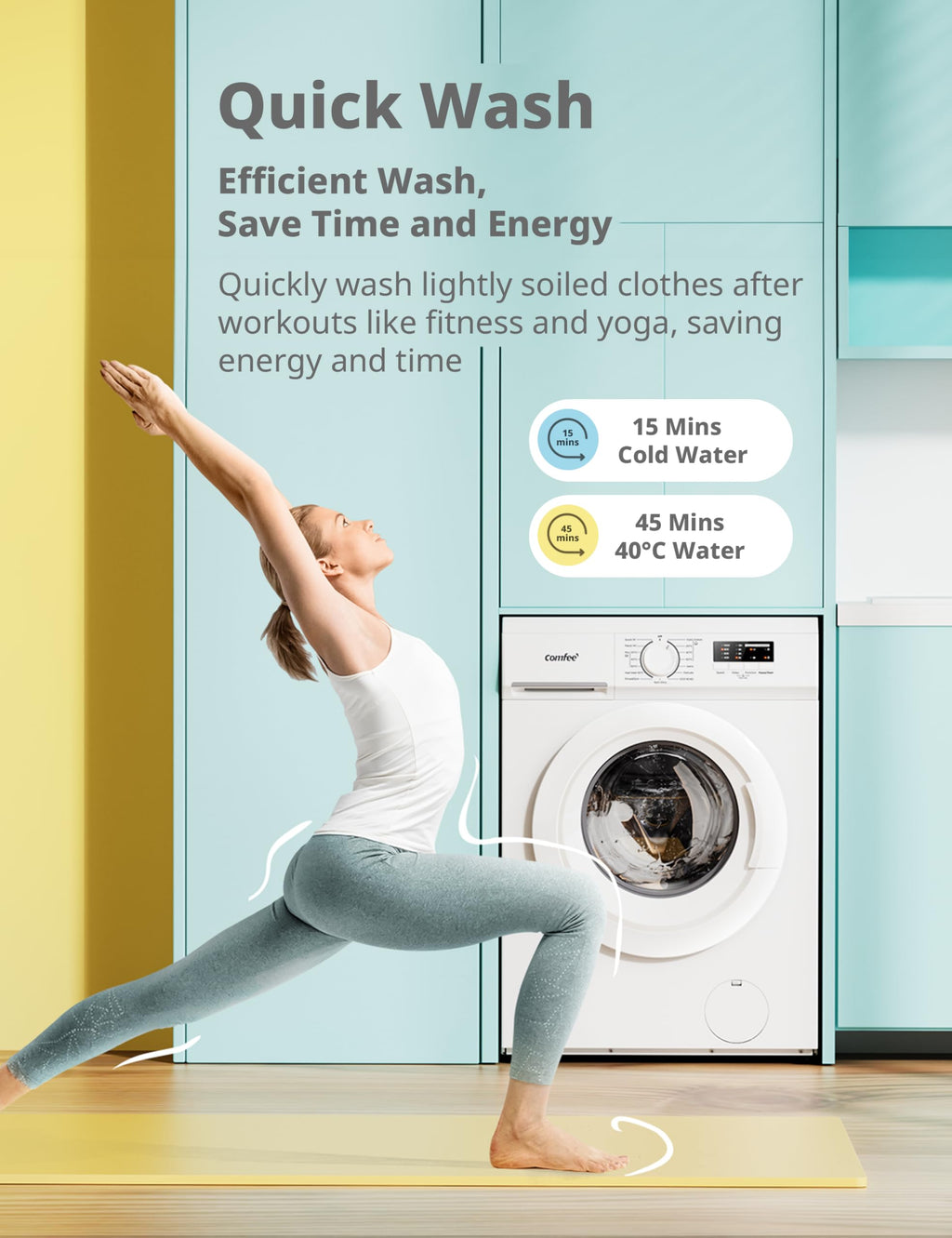 COMFEE' Freestanding Washing Machine,6KG Load,Heat 90℃,Quick Wash,15 Washing Programs,White-CFE10EW60/W