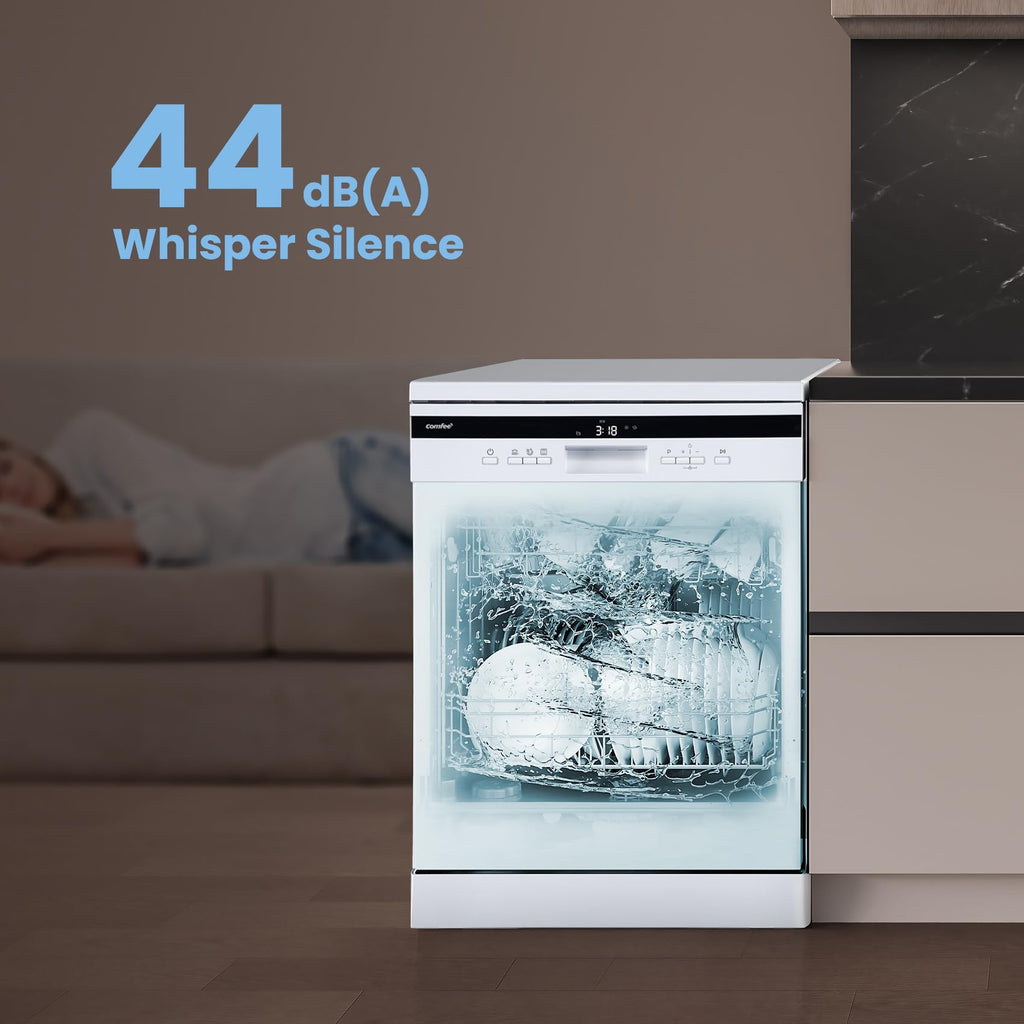 COMFEE' Freestanding Dishwasher with 14 Place Settings, 44dB Quiet Full Size Dishwashers, CDWEF1435EWC-UK, ECO Wash
