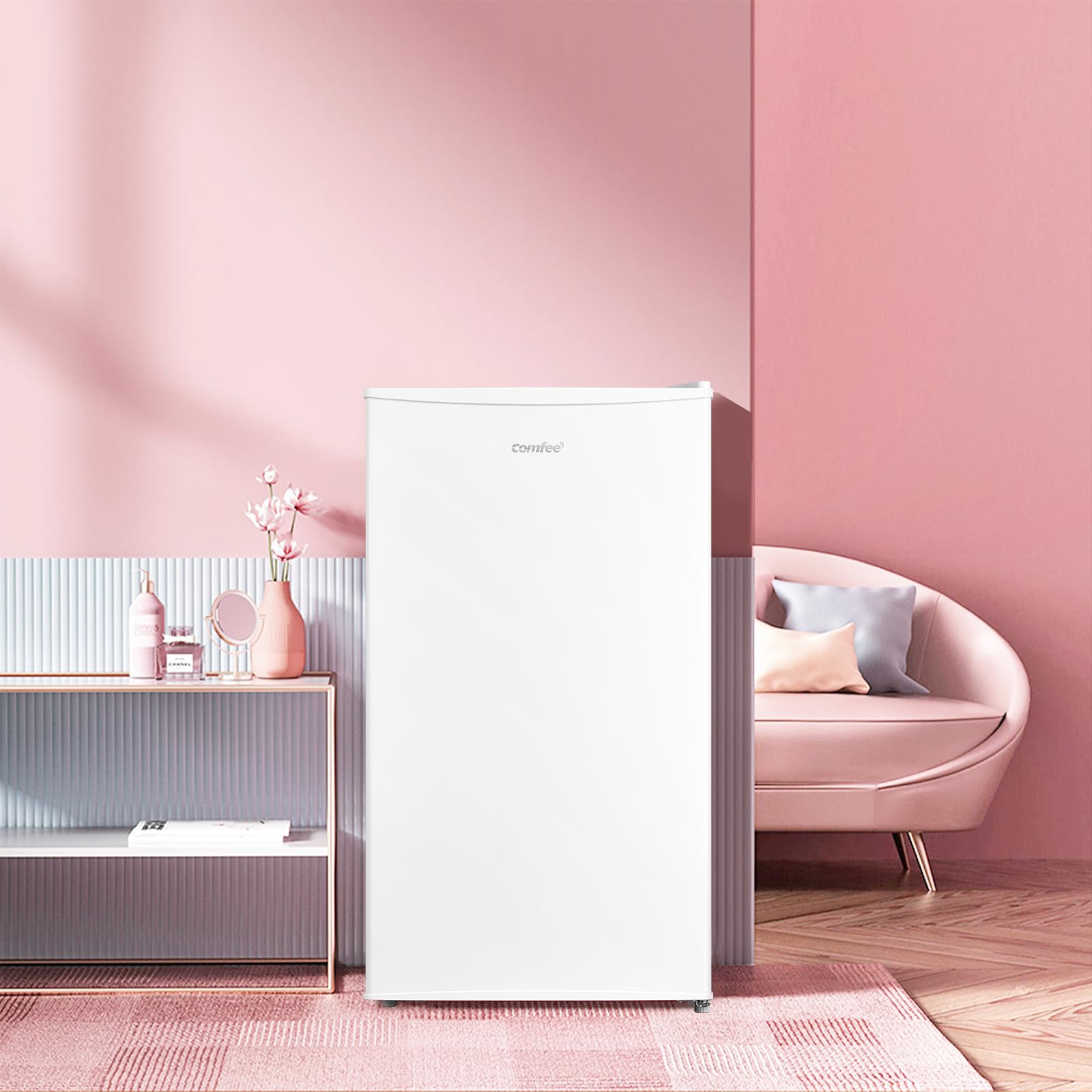 COMFEE' RCD93WH2(E) Under Counter Fridge, 93L Freestanding Refrigerator with Cooler Box, Adjustable Thermostat