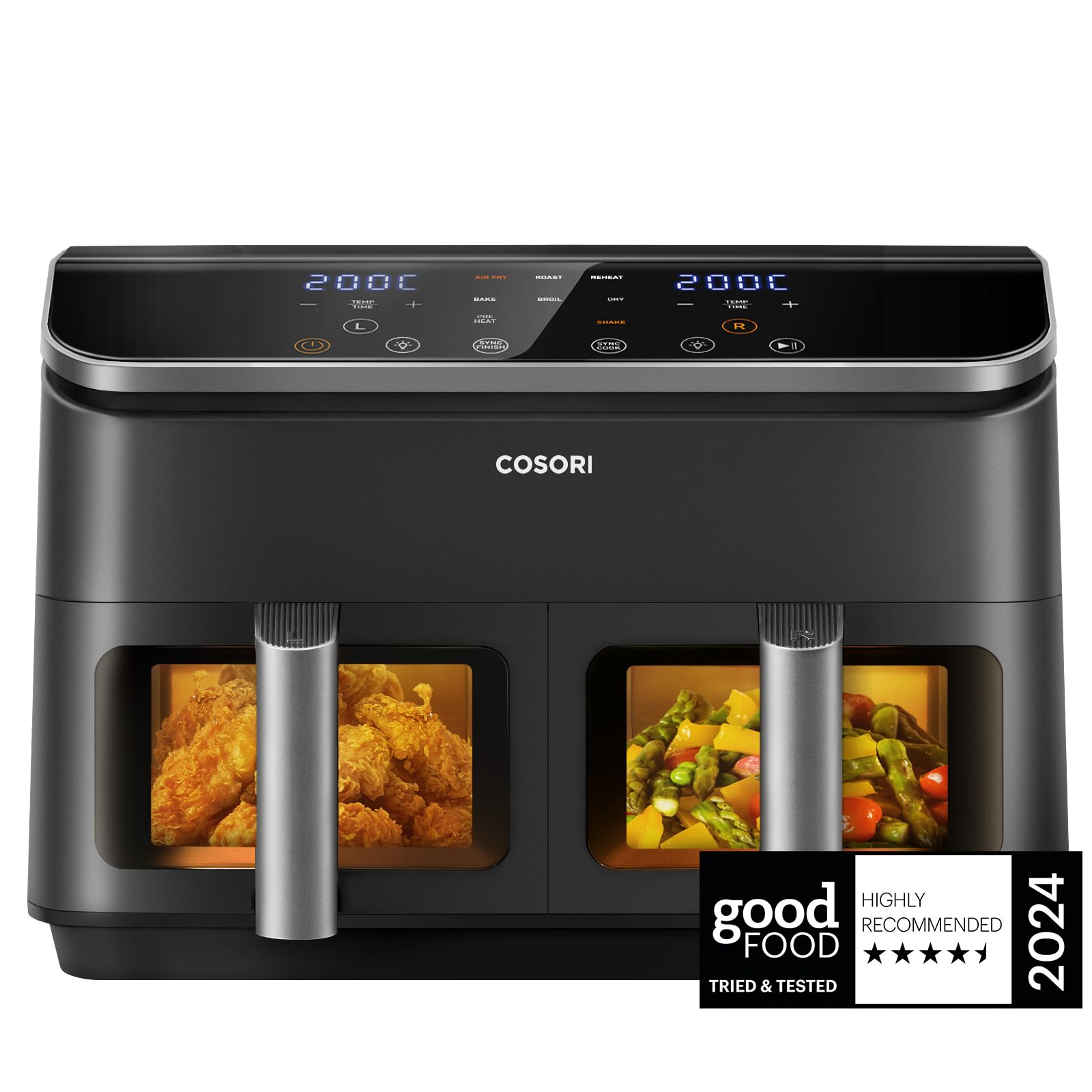 Cosori Dual Air Fryer, 8.5L Family Size, 8-In-1 Double Airfryer, Air Fry, Roast, Bake, Sync Cook & Finish, Fast and Energy Save
