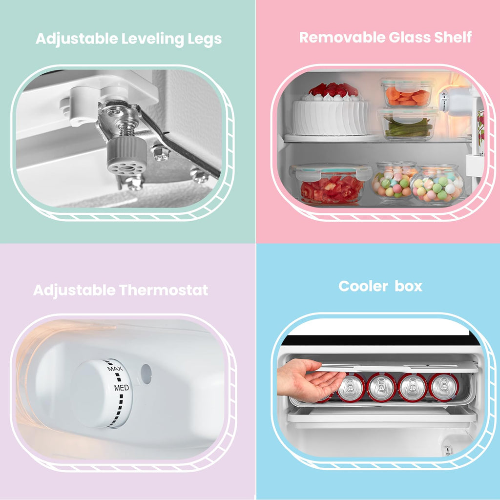 COMFEE' RCD93BL2(E) Under Counter Fridge, 93L Small Fridge with Cooler Box, Interior Light, Removable Glass Shelf