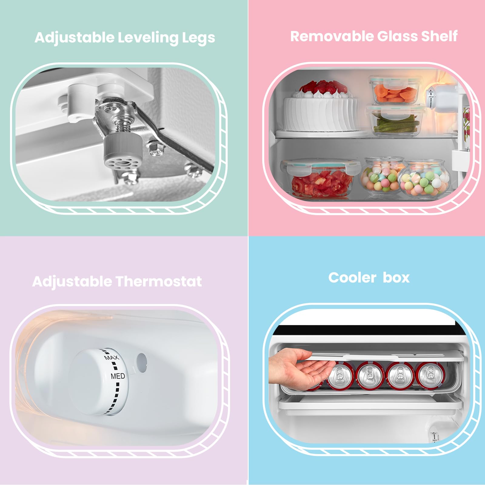 COMFEE' RCD93BL2(E) Under Counter Fridge, 93L Small Fridge with Cooler Box, Interior Light, Removable Glass Shelf
