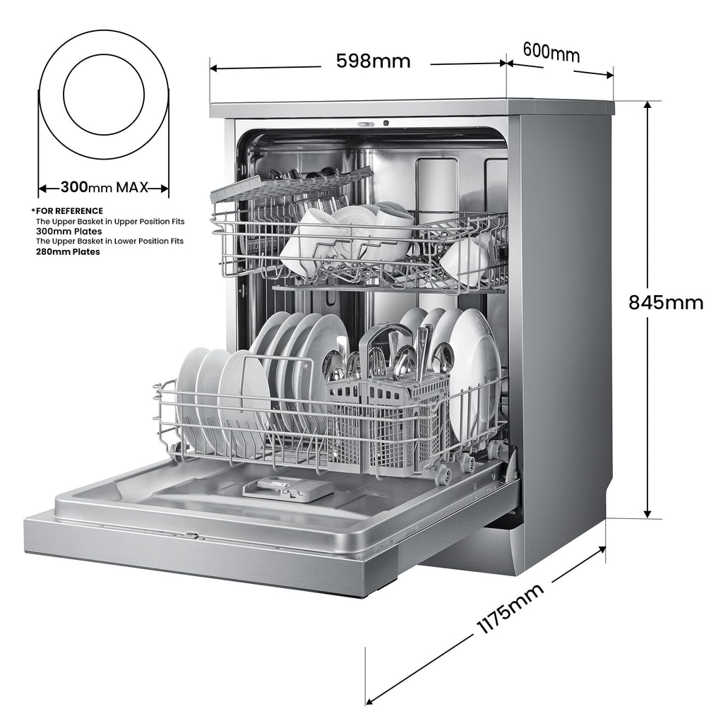 COMFEE' Freestanding Dishwasher FD1435E-X with 14 place settings, Full Size, Whisper Quiet 44dB, Wide LED Display