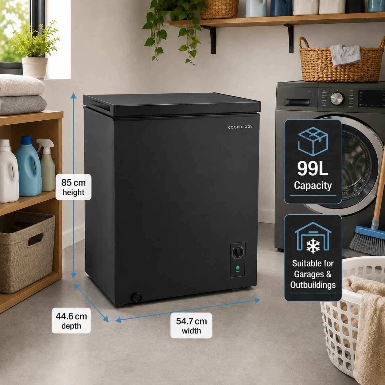 Cookology 99L Freestanding Chest Freezer - For Kitchens, Outbuildings & Garages - Adjustable Feet & Temperature Controls - 4 Star Freezer Rating - Black