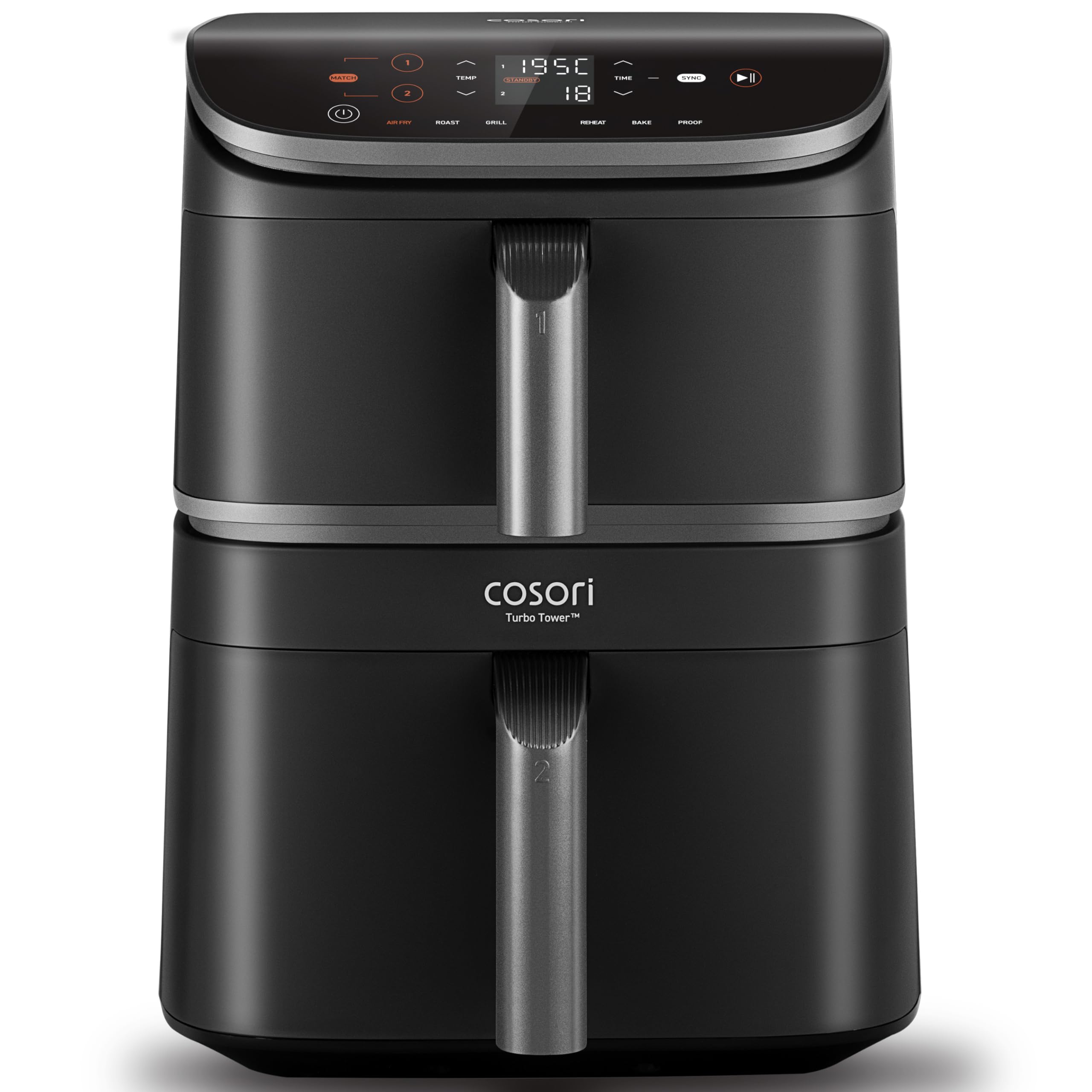 Cosori TurboTower Dual Air Fryer 10.8L, Space-Saving Double Stack Airfryer, Turbo Blaze Tech for Faster & Even Crisp Results